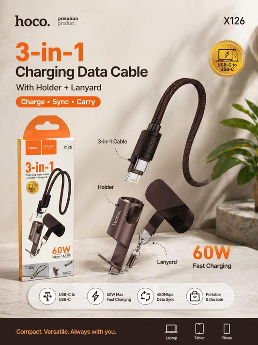 3-IN1 CHARGING DATA CABLE WITH HOLDER+ LANYARD
