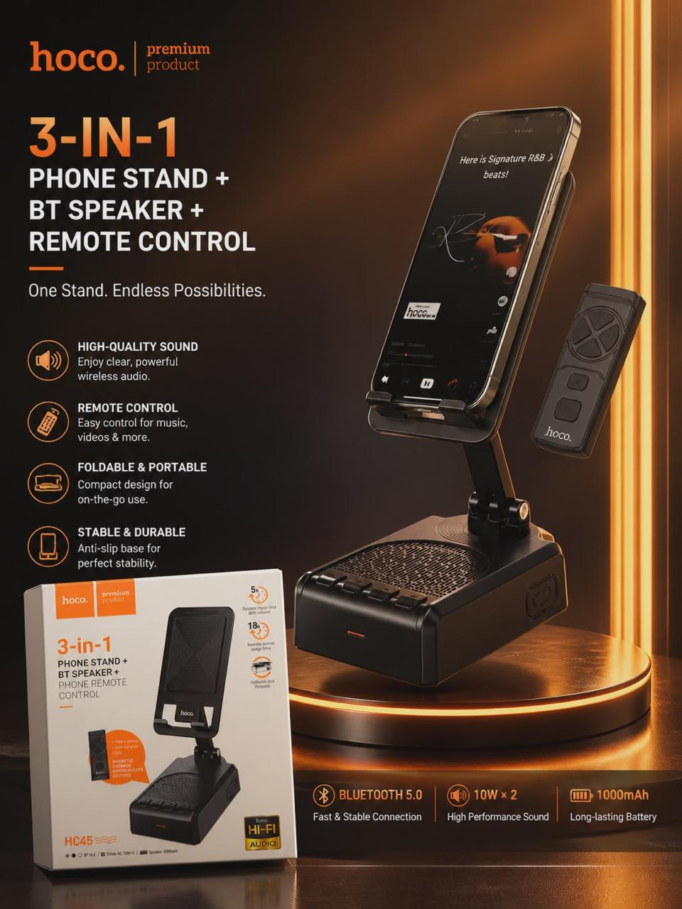 3-IN-1 PHONE STAND + BT SPEAKER + REMOTE CONTROL