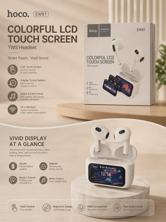 COLORFUL LCD TOUCH SCREEN TWS HEADSET