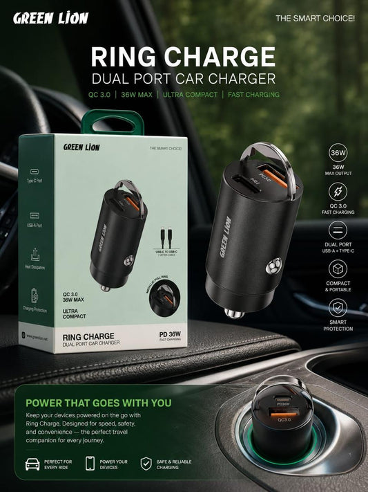Ring charge dual port car charger