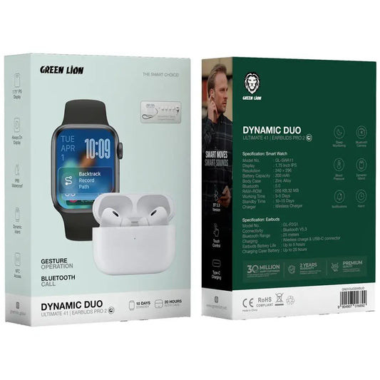 Green Lion Dynamic Duo 41mm Smart Watch & Earbuds Pro 2 - Black